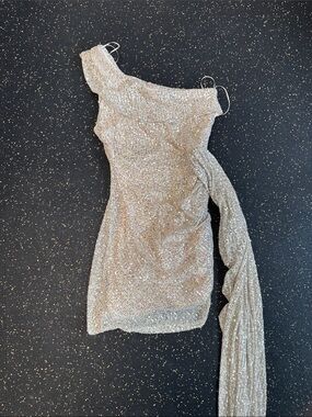Lovely Day champagne One-Shoulder Sequin Mini Dress